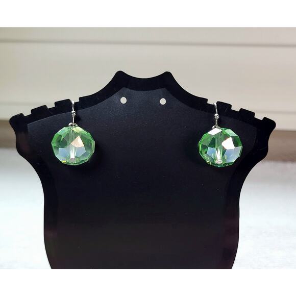 Light Lime Green Faceted Bead Dangle Earrings – Pierced - Picture 10 of 10